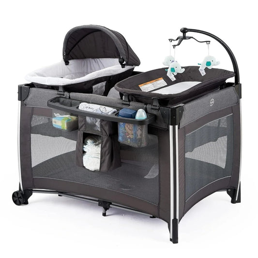 Grey 4 In 1 Portable Baby Crib Deluxe Nursery Center