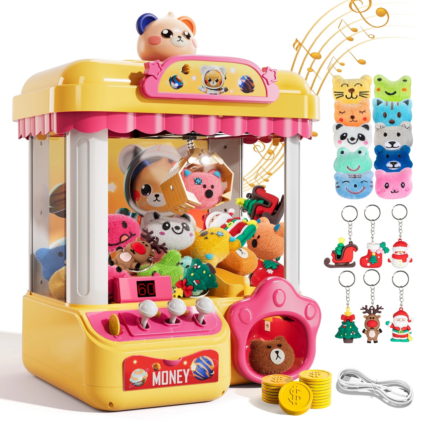 Doll Machine Claw Toy Interactive Coin Play Game Mini Clip Doll Machine for Kids Birthday Gift
