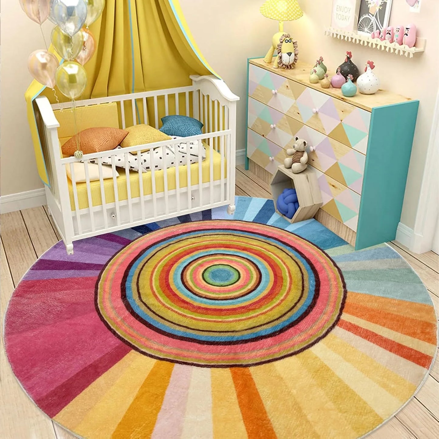 Round Carpet Rainbow Lollipop Fluffy Rug for Living Room