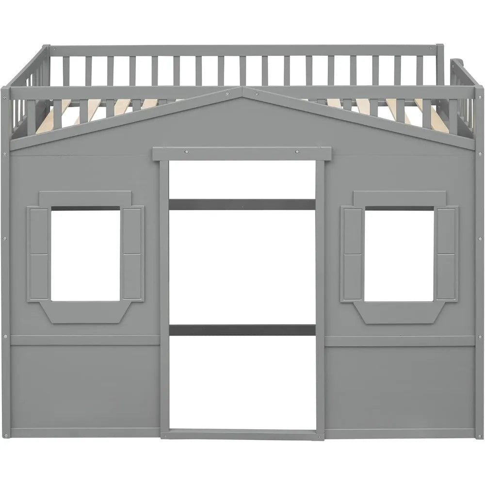 Twin Size Loft Bed With Play House And Ladders For Kids