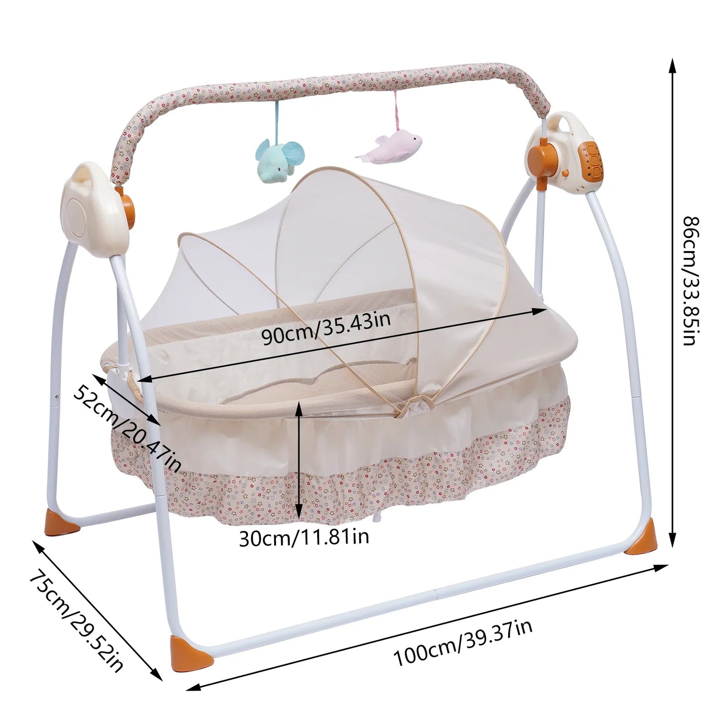 Cradle Swing Sleeping Bed Auto Rocking Chair 5 Speed Stand Baskets Musical Sleep Basket Khaki