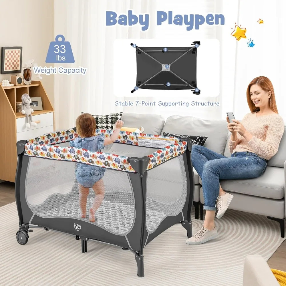 4 In 1 Pack And Play Baby Playard With Bassinet And Canopy