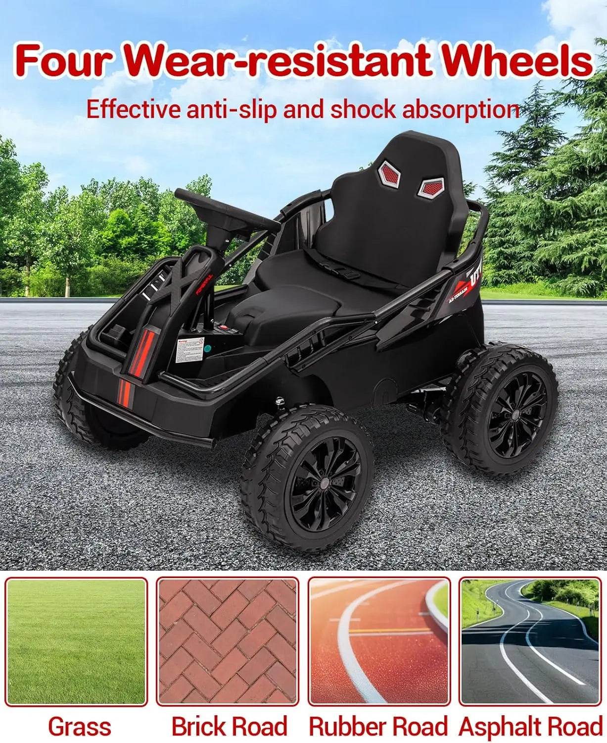 24V Ride On Truck Car Electric UTV Car with Remote Control 4 Shock Absorbers Safety Belt 16 Inch Wide Seat Music 4WD Power