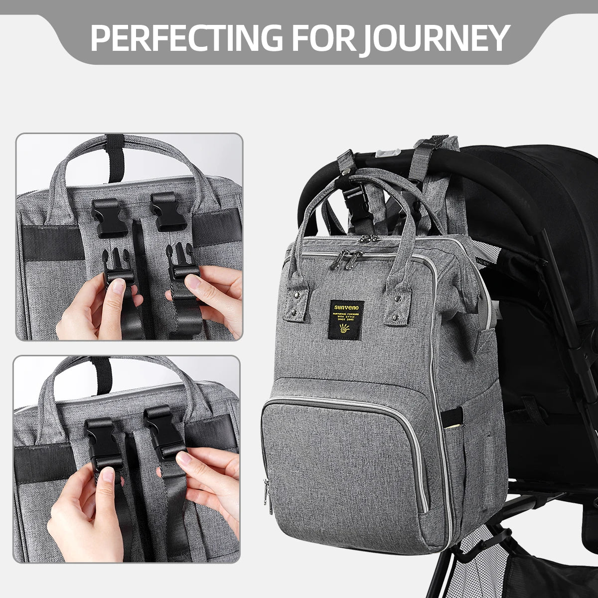 Sunveno Stylish Upgrade Diaper Bag Backpack Multifunction Travel Backpack Maternity Baby Changing Bags 20L Large Capacity