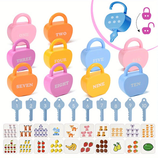 10 Apple Locks Keys Cards Matching Toys Learning Math Gift