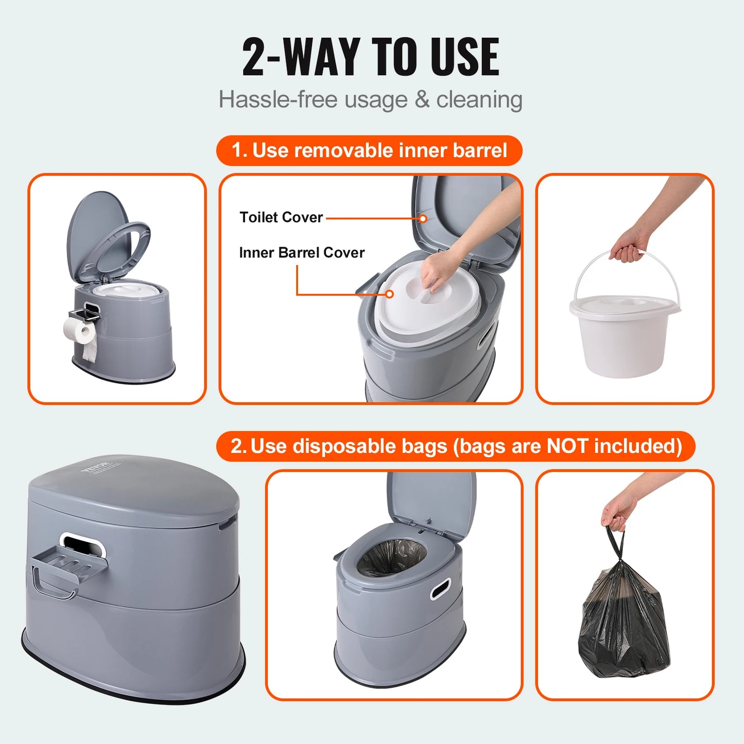 VEVOR Portable Toilet for Camping Porta Potty with 1.3G Detachable Inner Bucket Travel Toilet for Outdoor Adventures