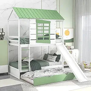 Twin Over Twin Bunk Bed With Drawers Storage Box Shelf Wood