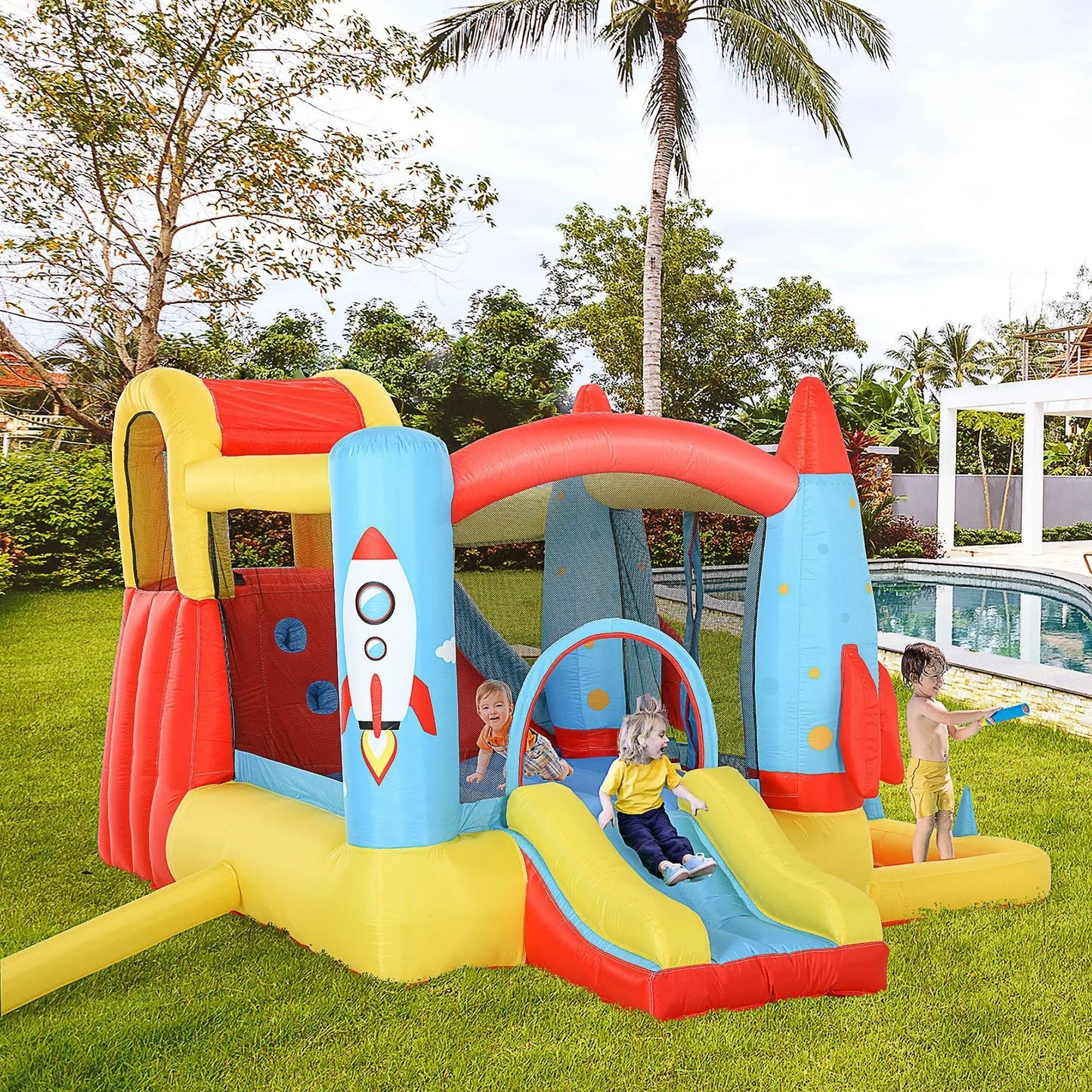 10.8 Feet x 8.7 Feet x 6.1 Feet Outdoor Inflated Castle for Climbing Sliding and Bouncing
