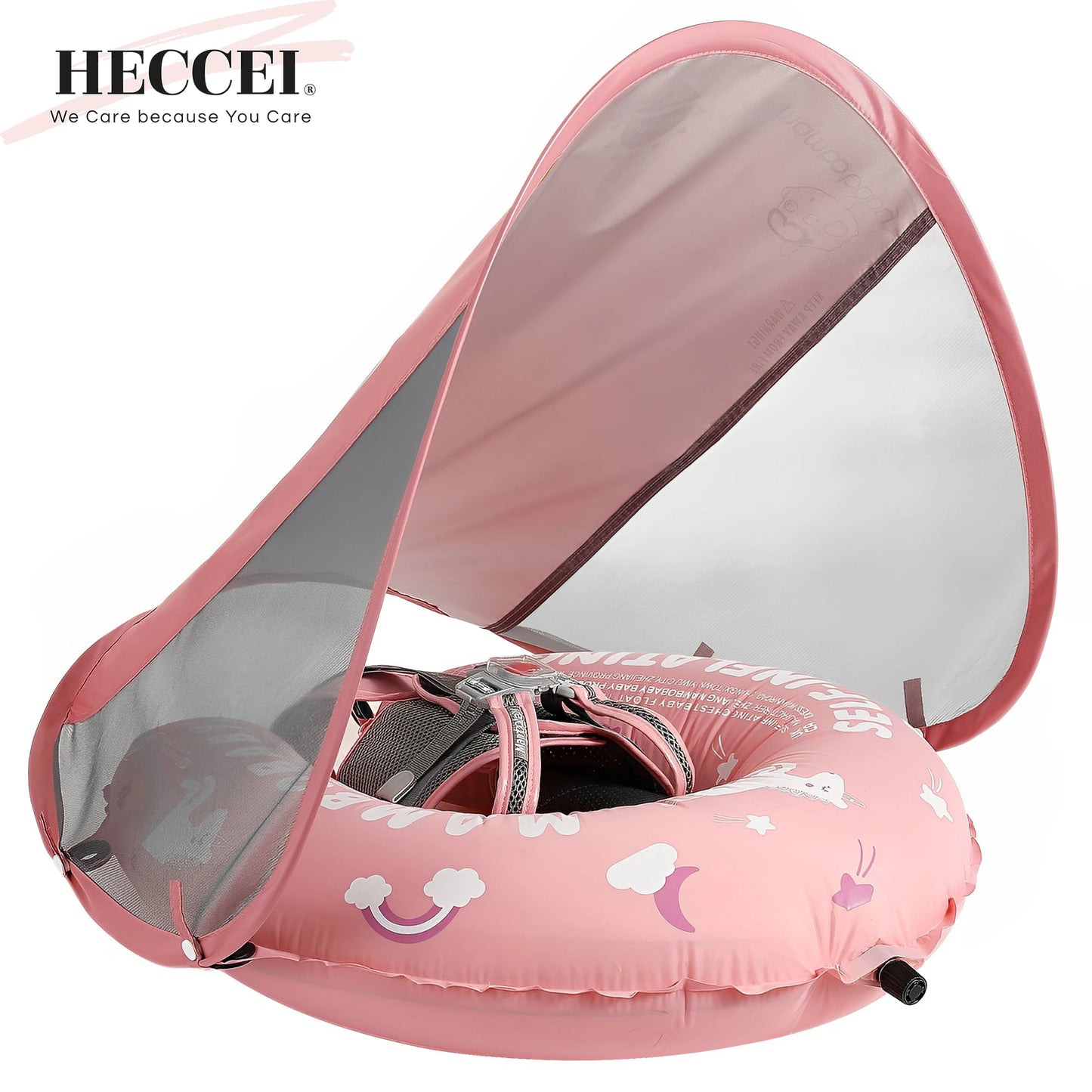 Heccrei Mambobaby Self Inflating Baby Swim Float with Canopy Compressible Folding Pool Float Waterproof Swim Trainer