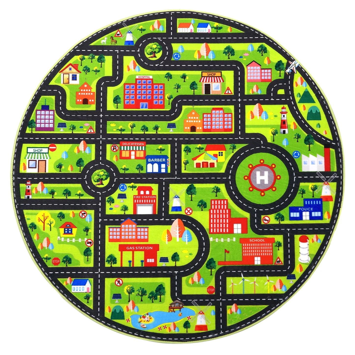 Round 4Ft Kids Rug Playroom Car Mat City Road Map For Cars