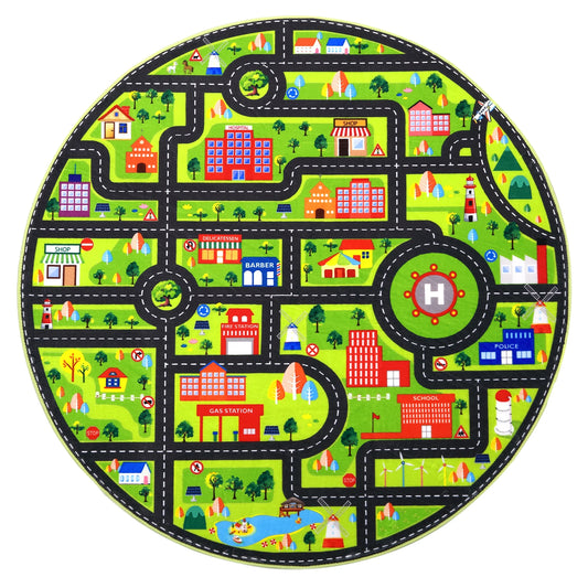 Round 4Ft Kids Rug Playroom Car Mat City Road Map For Cars