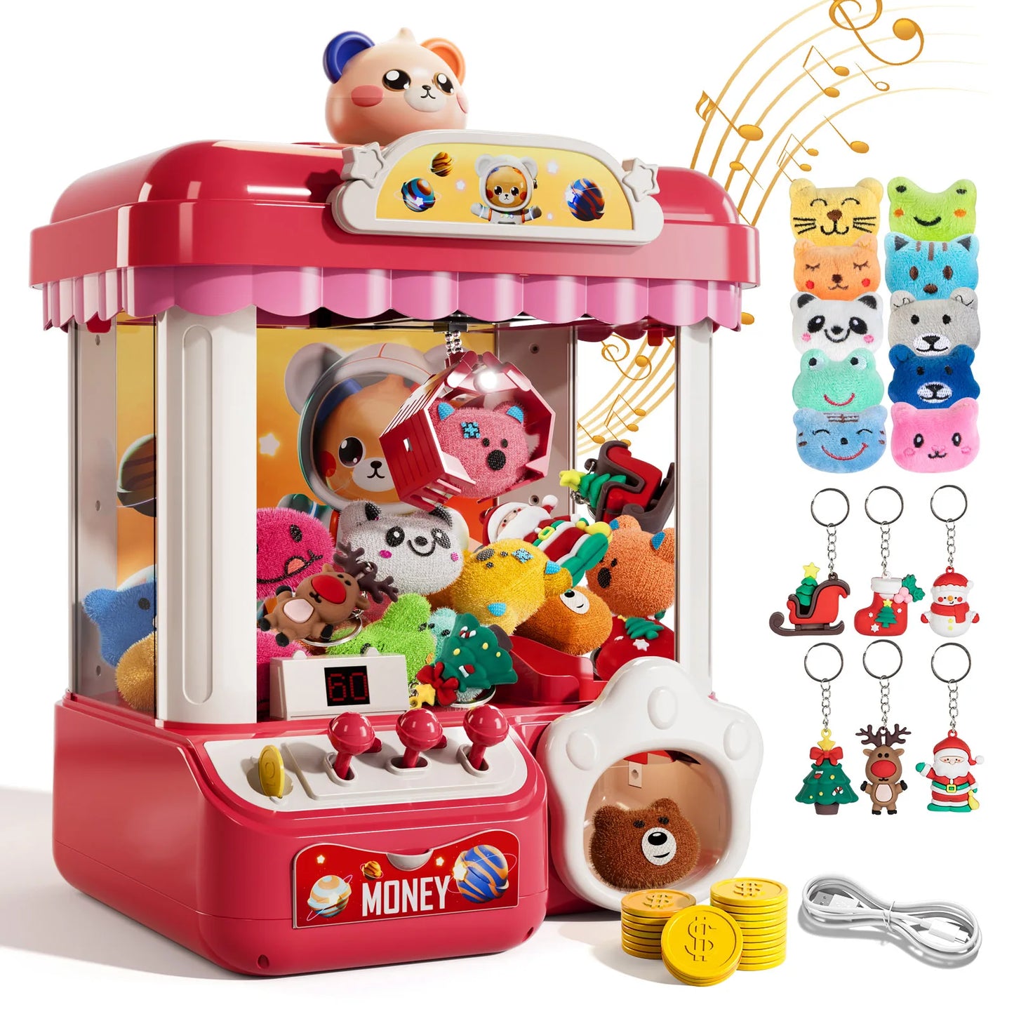 Doll Machine Claw Toy Interactive Coin Play Game Mini Clip Doll Machine for Kids Birthday Gift