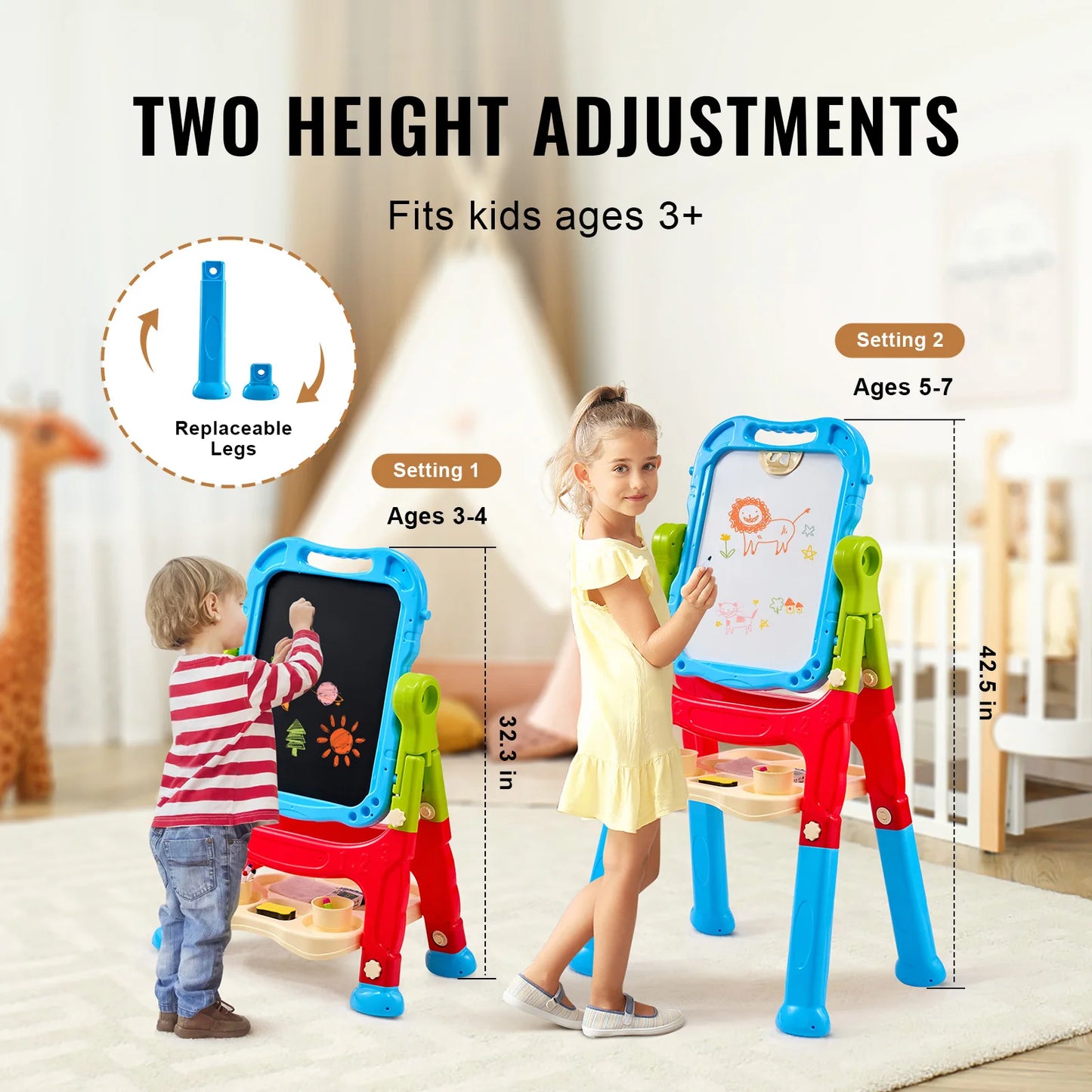 SucceBuy Children Magnetic Drawing Board Painting Art Easel with Chalkboard and Wordpad Color Graffiti Drawing Toys Gift for Kids