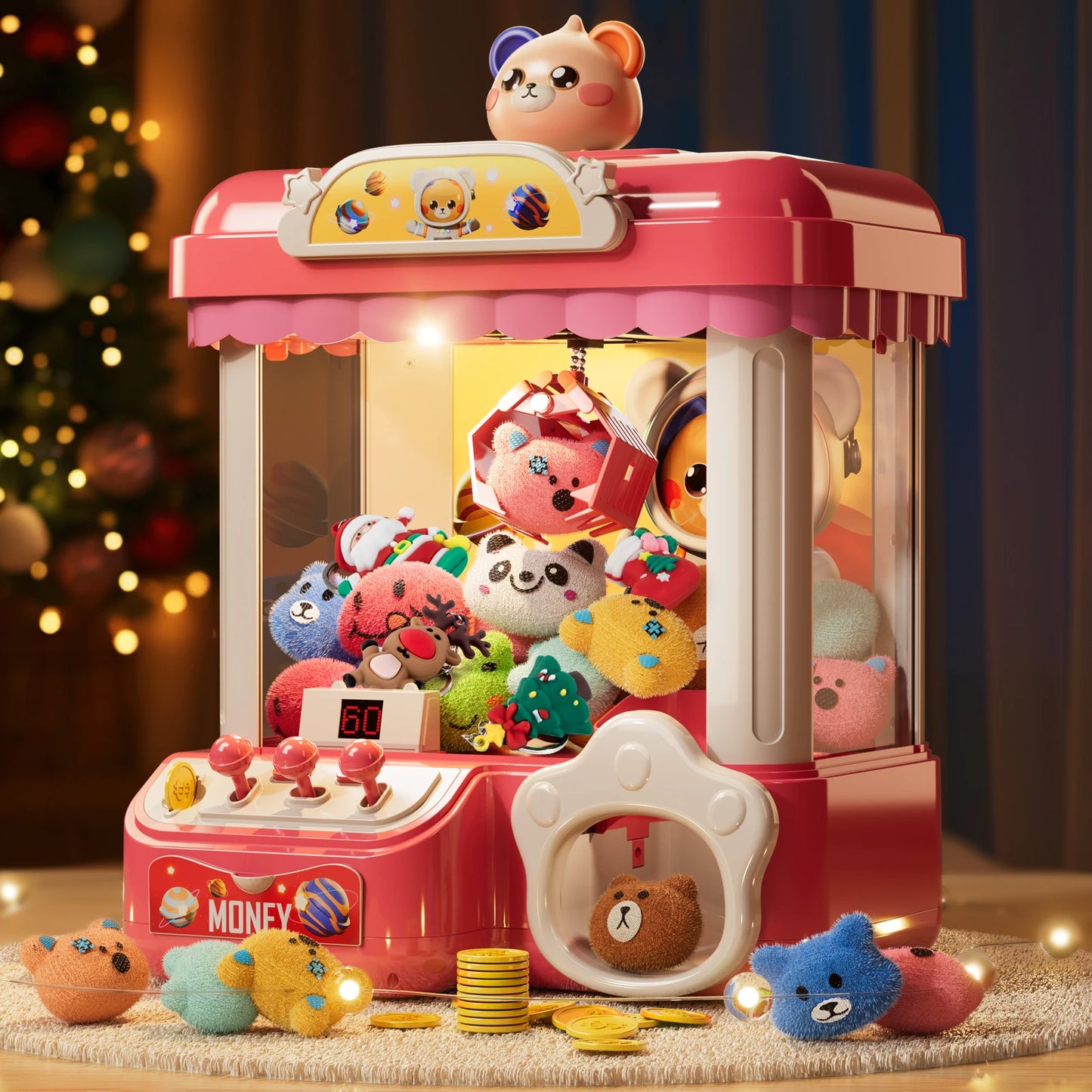Doll Machine Claw Toy Interactive Coin Play Game Mini Clip Doll Machine for Kids Birthday Gift