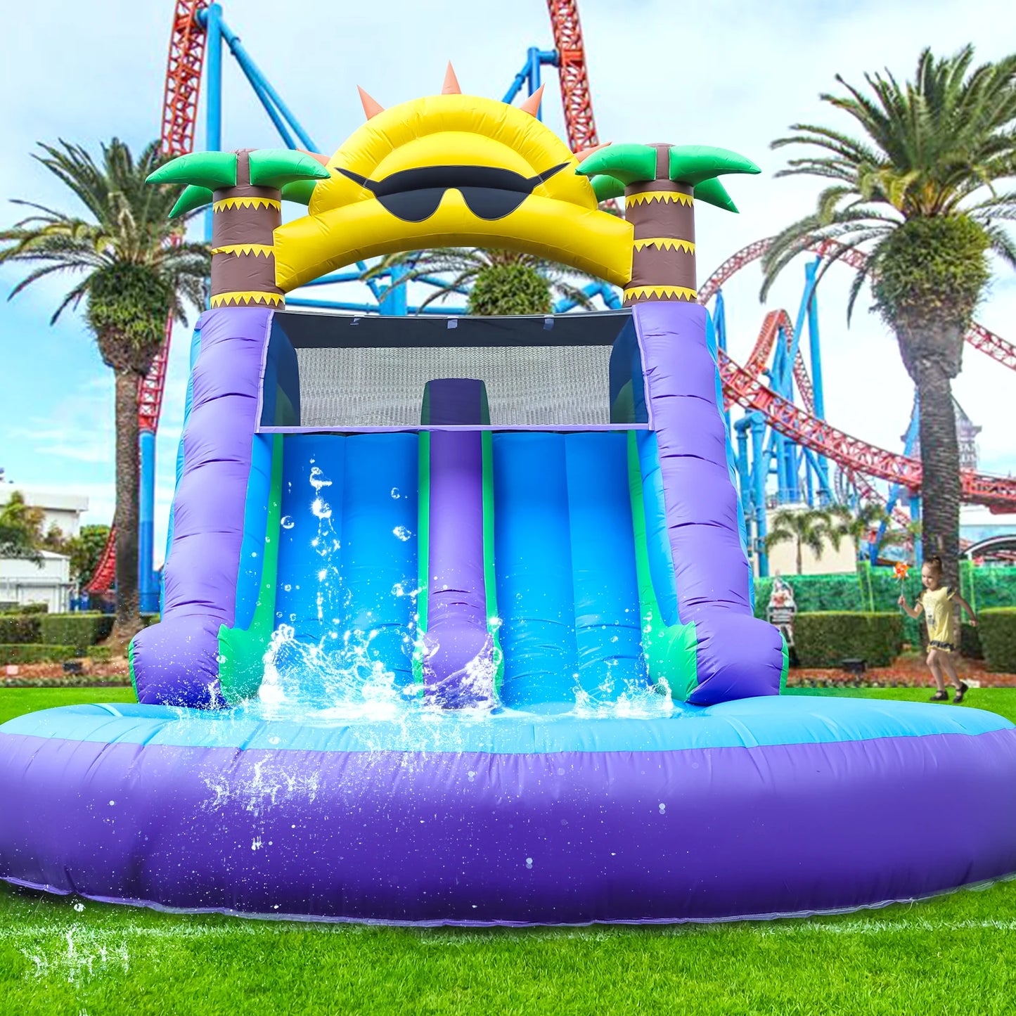Inflatable Sunflower Outdoor Slide Air Bounce Water Amusement Play Equipment Double Slide Bubble Ball Pit