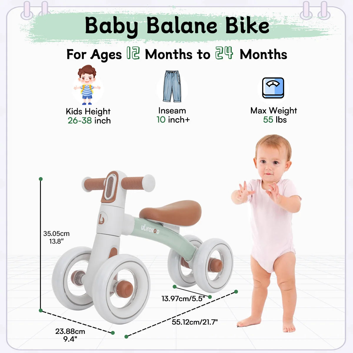 Ubravoo Baby Slide Balance Bike for 12 to 24 Months with 3 Mode Headlight and 4 Transparent Silence Wheels Riding Toys Birthday Gifts