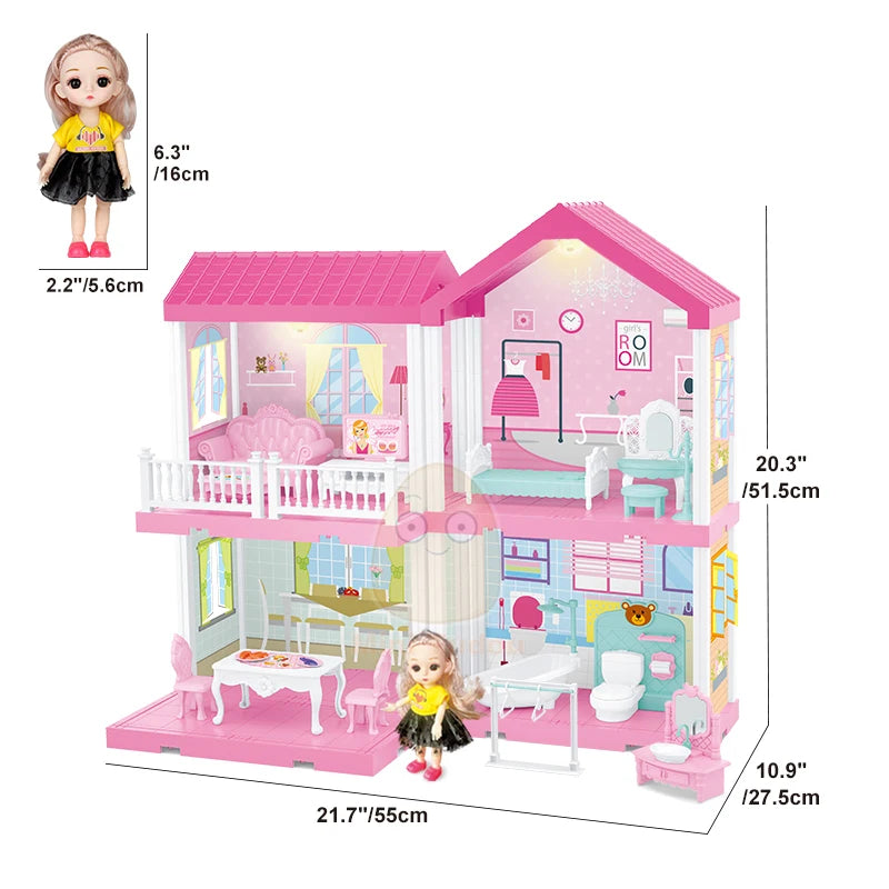 DIY Princess Big Villa Simulation Assembled Dollhouse Pink Castle Pretend Play Educational Toy for Girls Birthday Gift