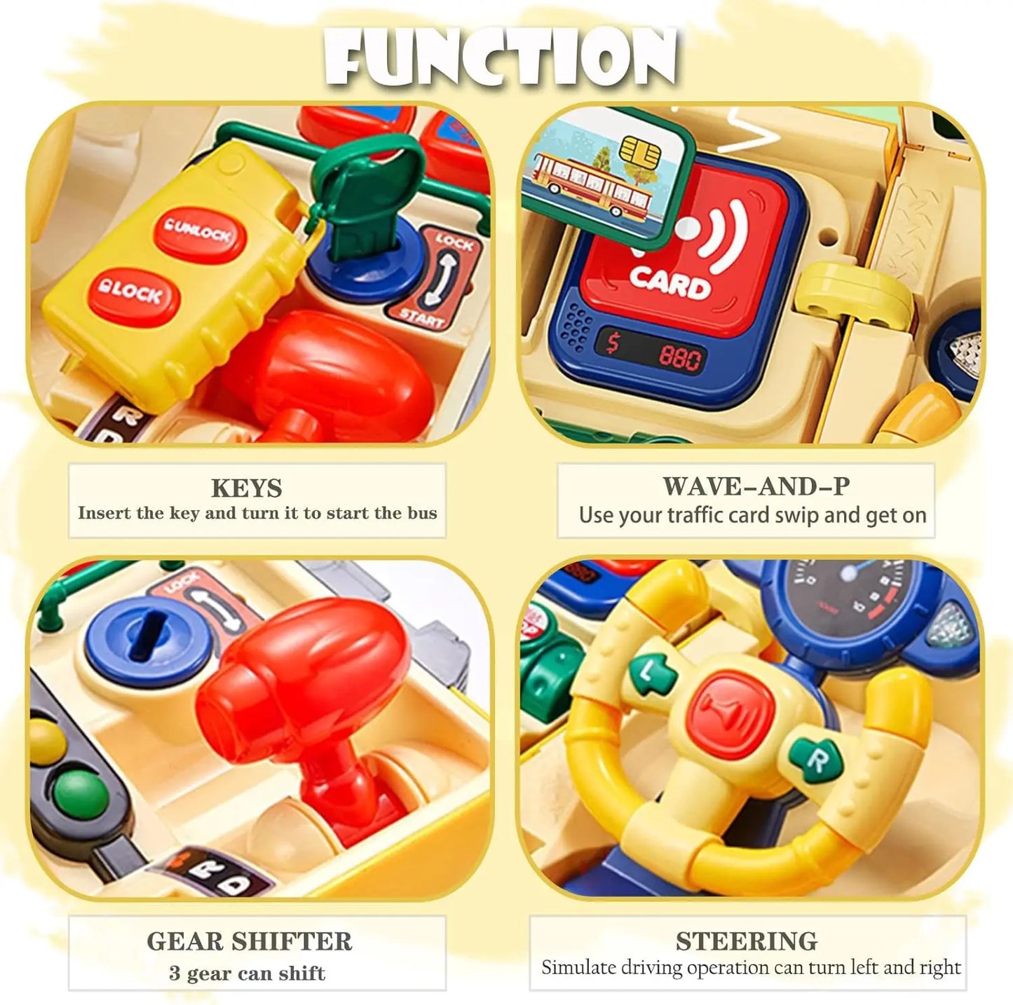 Toddlers Simulate School Bus Toy with Sound and Light Simulation Steering Wheel Driving Toy Music Education Gift for Ages 3 to 5 Years