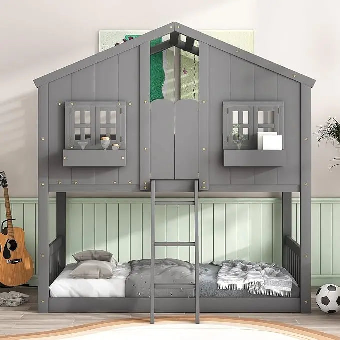 Twin Over Twin Bunk Bed With Drawers Storage Box Shelf Wood