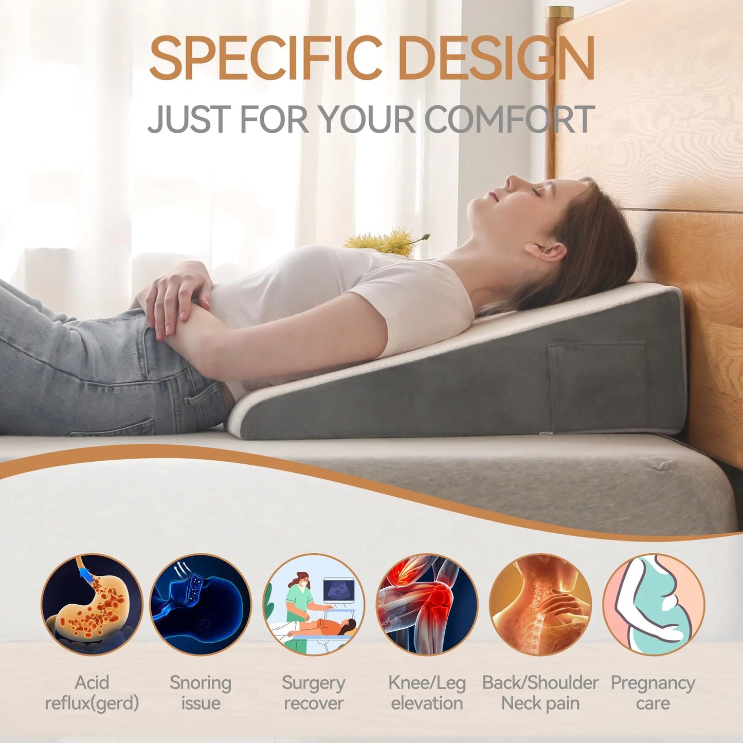 Hcore Memory Foam Bed Wedge Pillow Jacquard Cover Reflux