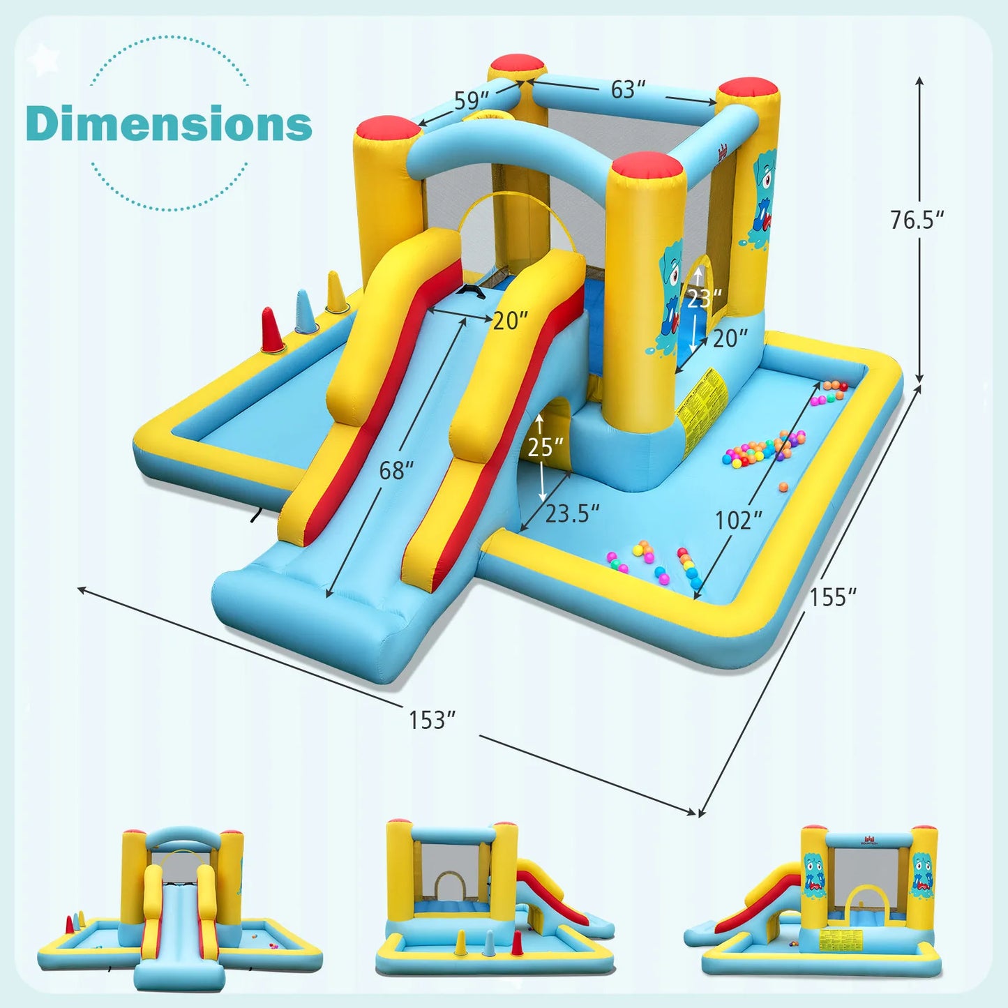 7-in-1 Giant Inflatable Bounce House with Slide Tunnel Basketball Hoop and Ring Toss Game