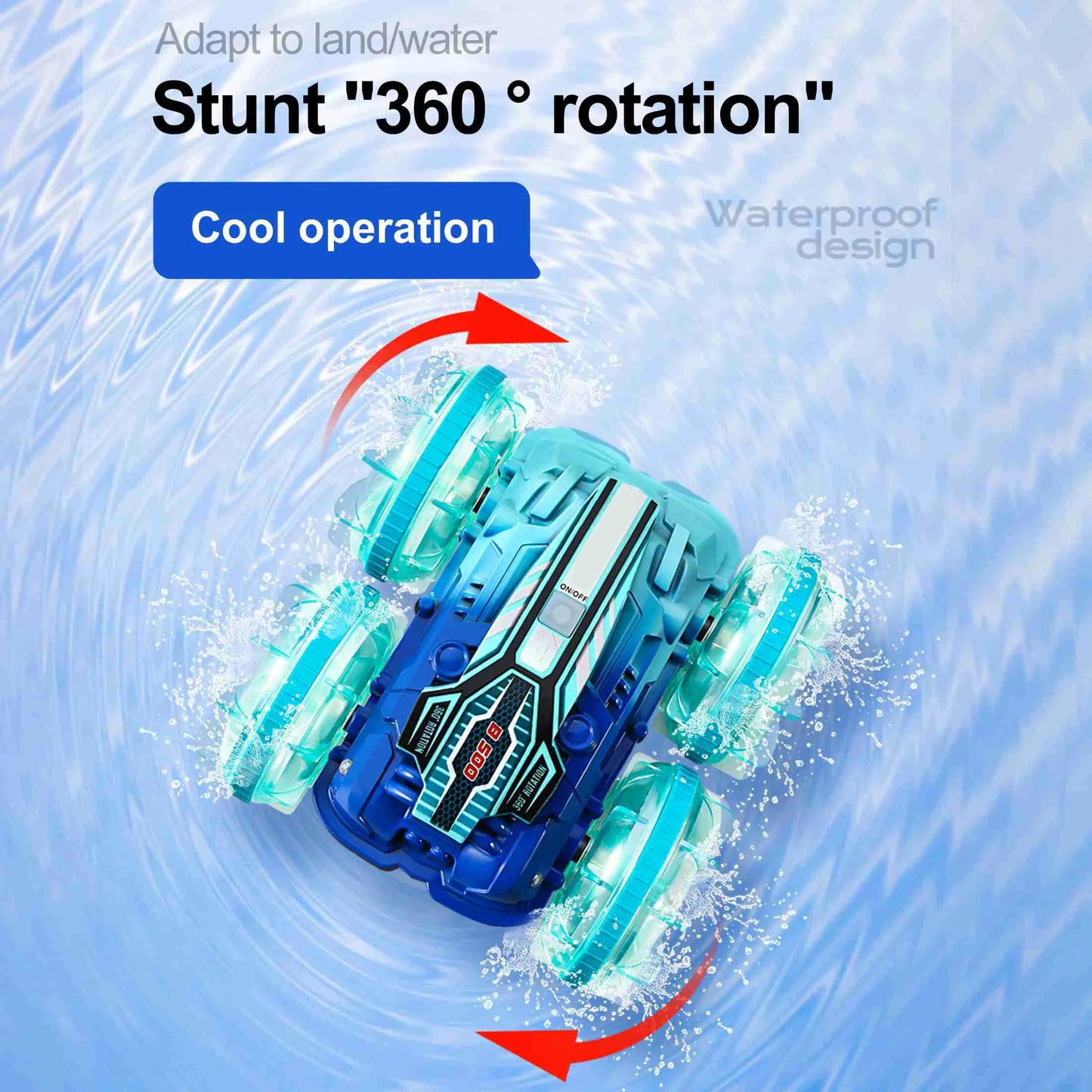 Remote Control Car Boat Gesture Sensing Waterproof Stunt 4WD All Terrain Beach Pool Toy with LED Lights for Boys