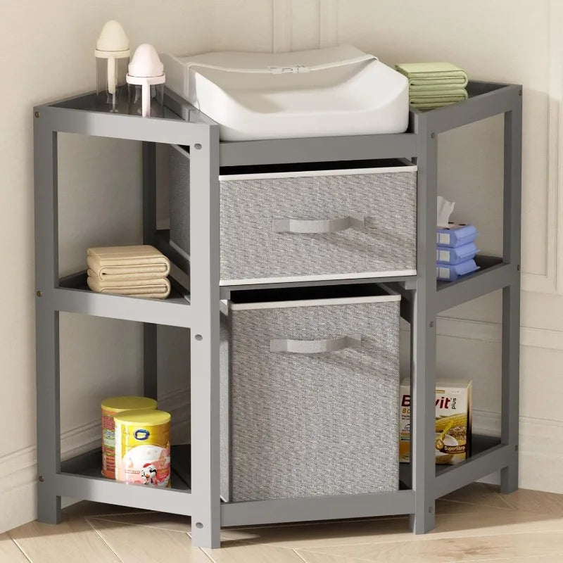 Baby Corner Changing Table With Storage Drawers And Pad
