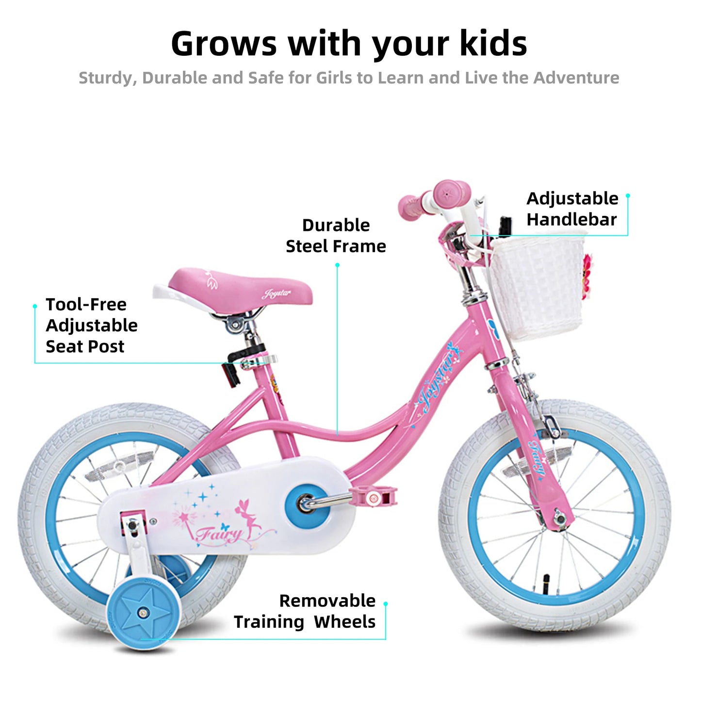 Joystar Girls Bike for Toddlers and Kids Ages 2 to 8 Years 12 14 16 18 Inch Kids Bike with Training Wheels Handbrake and Basket