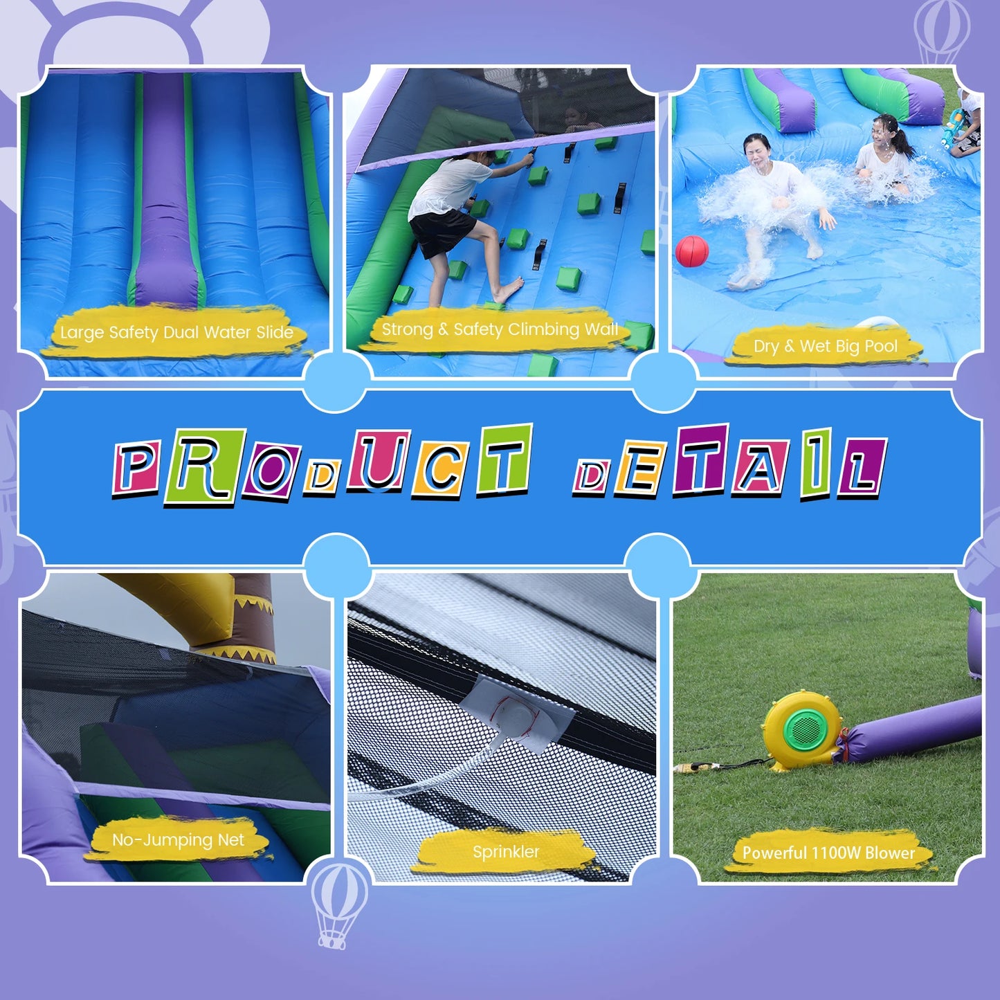 Inflatable Sunflower Outdoor Slide Air Bounce Water Amusement Play Equipment Double Slide Bubble Ball Pit