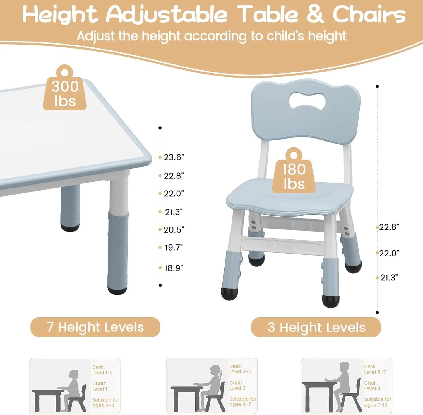 Kids Table And 2 Chairs Set With Graffiti Desktop Adjustable