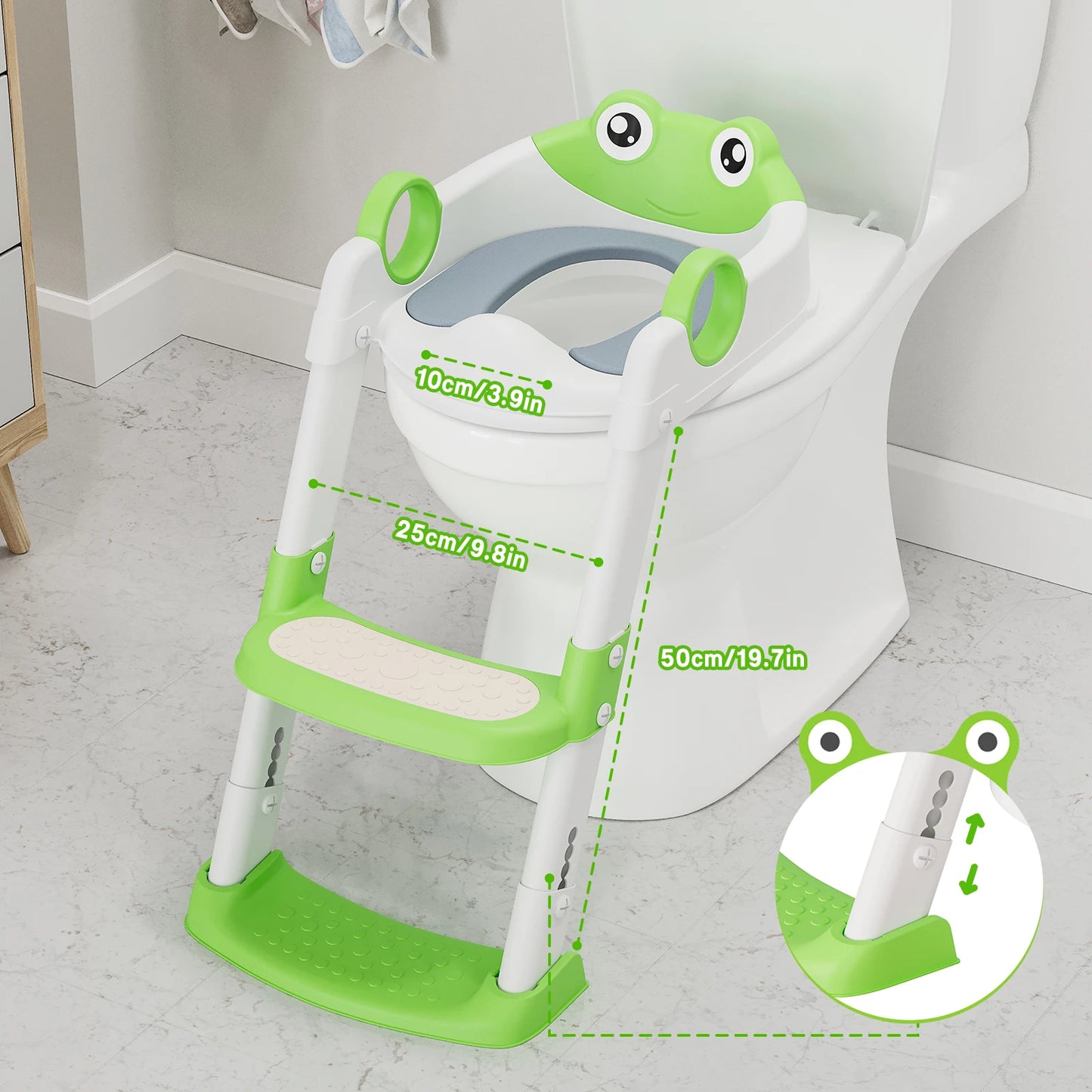 Children's Toilet Seat Step Stool with Folding Stand for Boys and Girls Anti-Slip Potty Training Ring