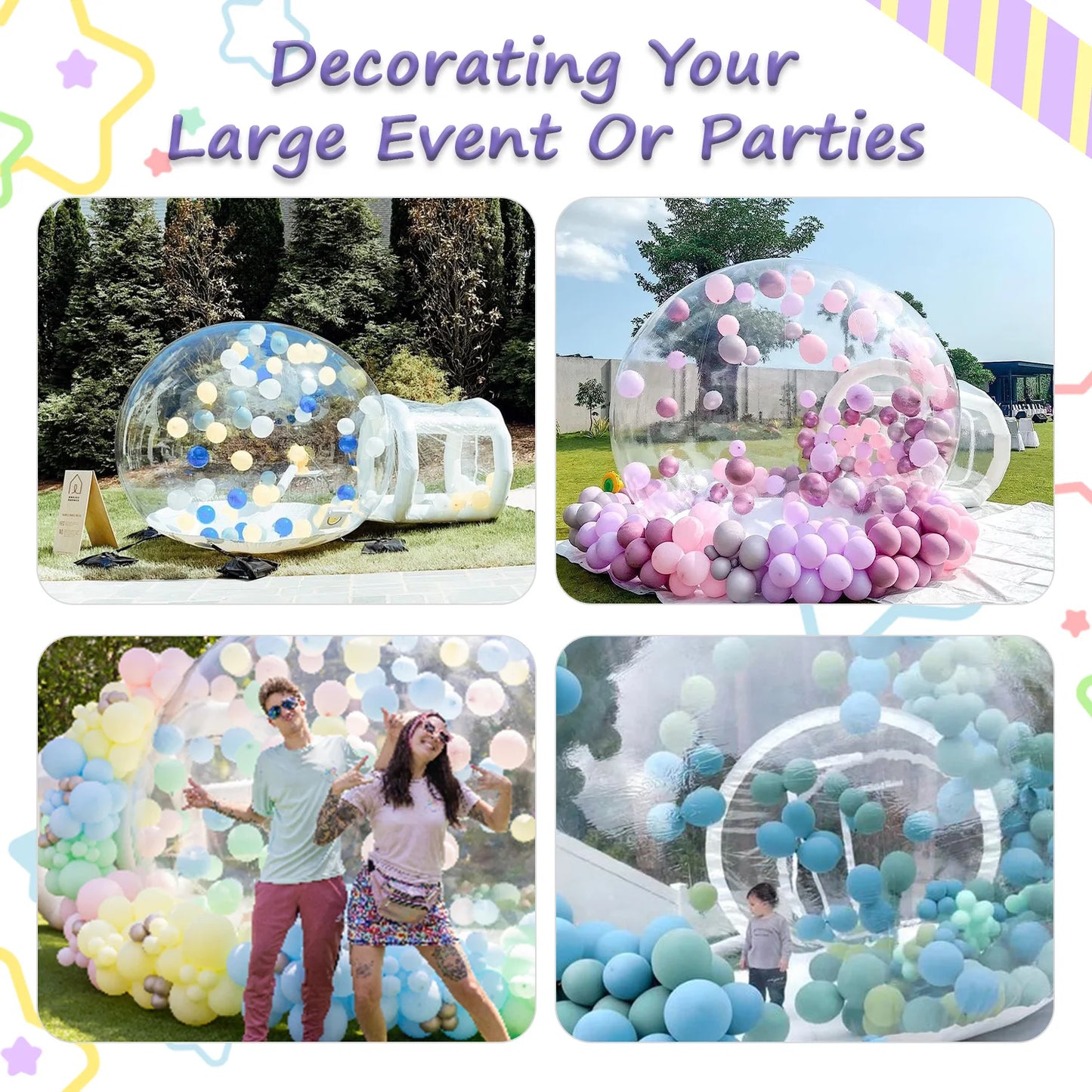 Inflatable 3M 10FT PVC Bubble House Toy for Children Outdoor Commercial Castle with 1100W Air Blower and 100 Balloons