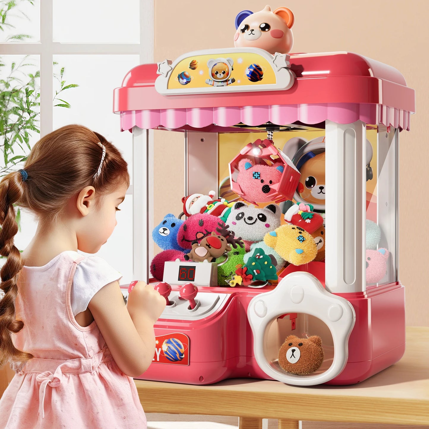Doll Machine Claw Toy Interactive Coin Play Game Mini Clip Doll Machine for Kids Birthday Gift