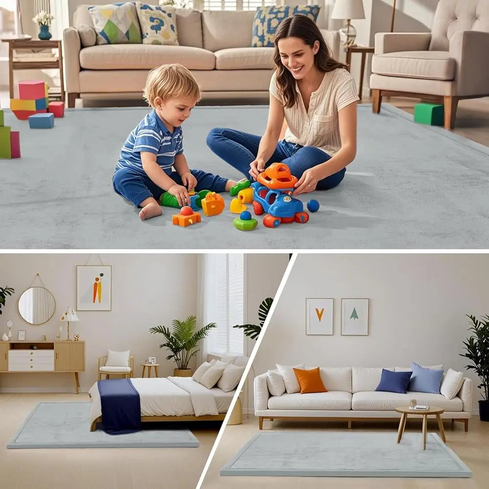 Baby Memory Foam Play Mat 1.3 Inch Thick Velvet Rug Non Slip