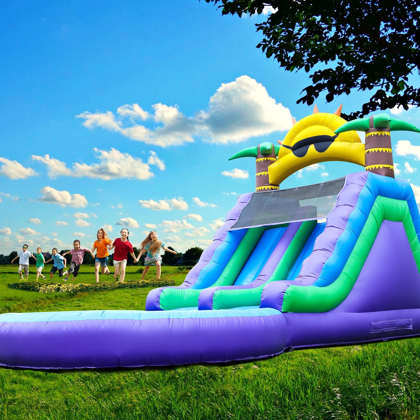 Inflatable Sunflower Outdoor Slide Air Bounce Water Amusement Play Equipment Double Slide Bubble Ball Pit