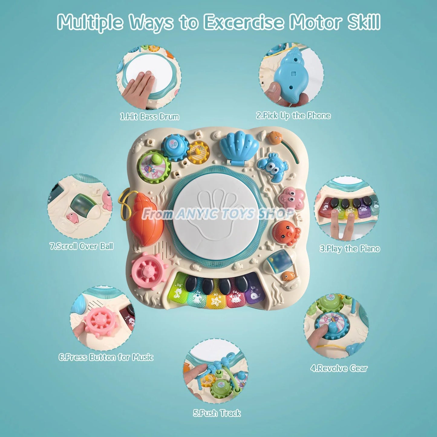 Child Activity Table Musical Instrument Game Educational Learning Toy Multi Functional Activity Center With Accessories