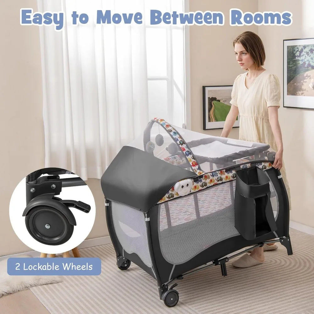 4 In 1 Pack And Play Baby Playard With Bassinet And Canopy