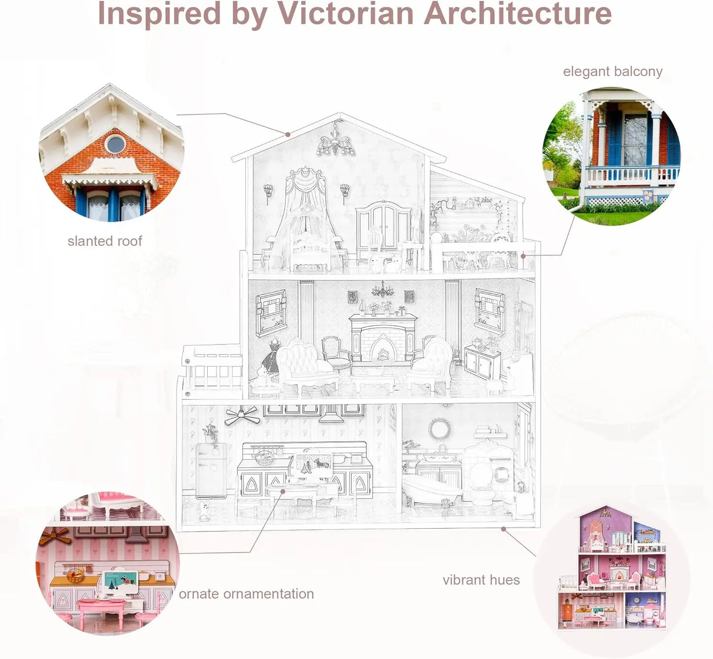 Robotime Robud Victoria Wooden Dollhouse for Kids Furniture Preschool House Toy for Girls