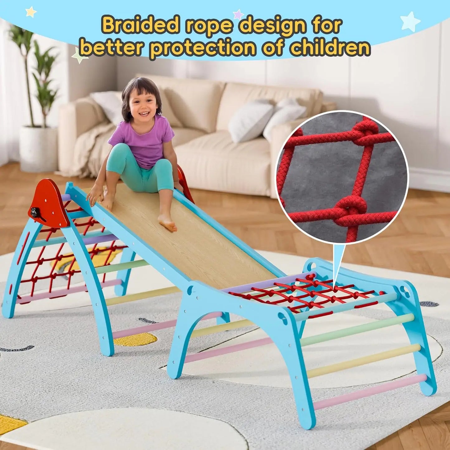 Pikler Triangular Set Foldable Wooden Climbing Gym Indoor Playground 6 in 1 Pikler Triangle for Toddlers