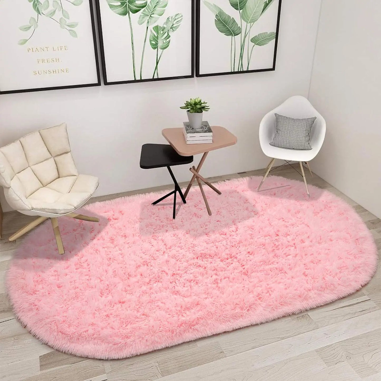 Oval Fluffy Ultra Soft Area Rug Bedroom Kids Room 2.6x5.3ft