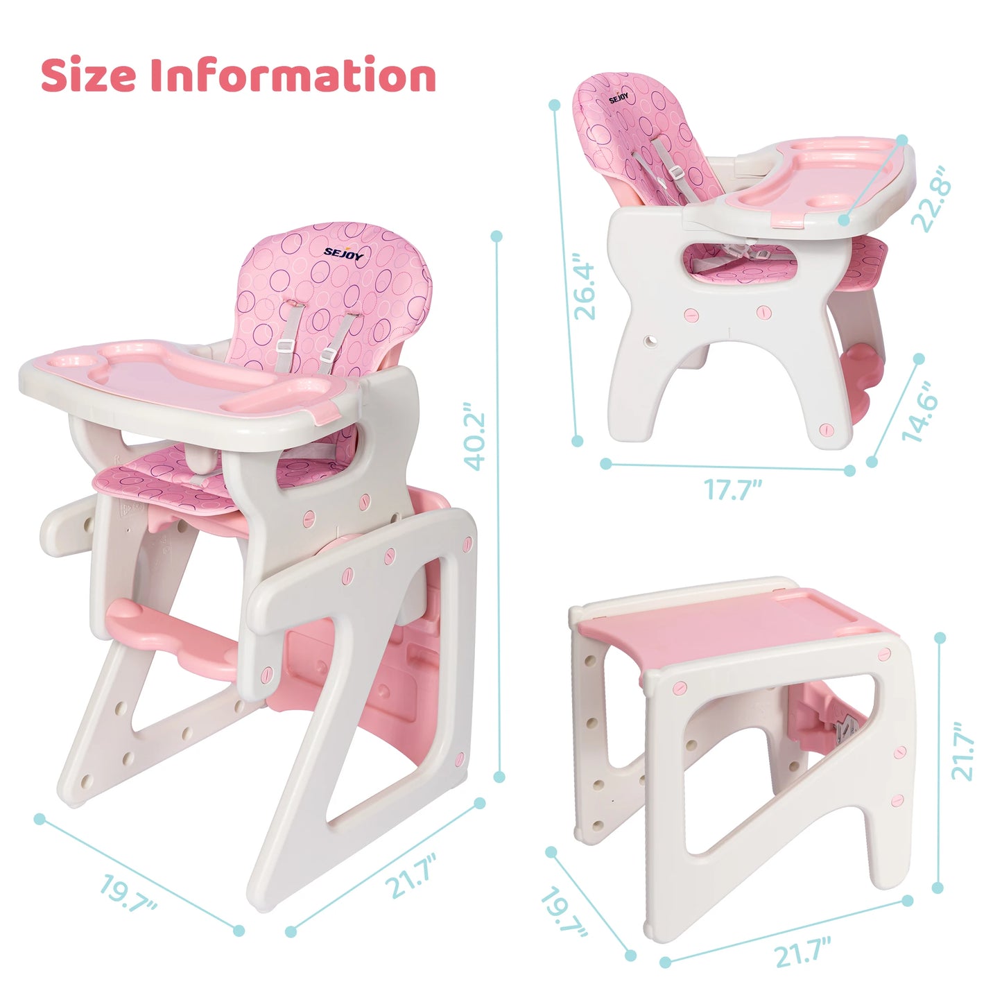 Baby High Chair Foldable 2-in-1 with Table Footrest Detachable Double Tray Easy to Clean Feeding Highchair