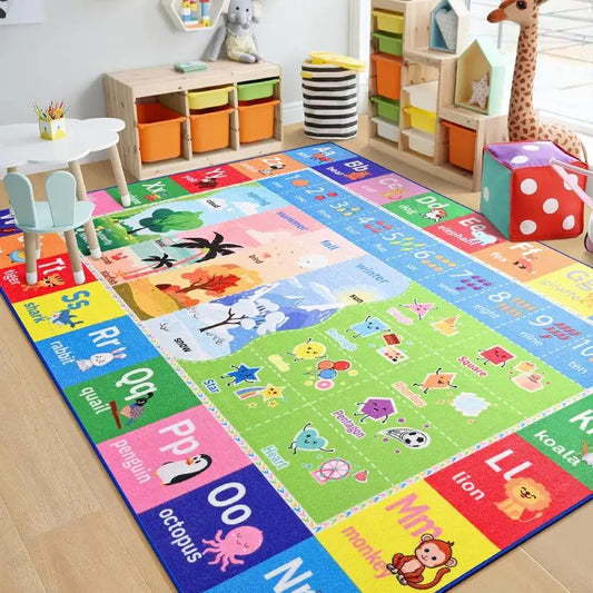 Lochas Kids Play Rug Educational Fun Carpet Gaming Area Rugs for Kids Room Bedroom Playroom Blue Colorful