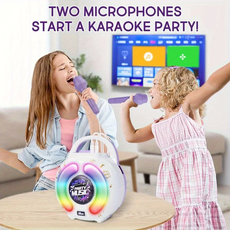 Karaoke Machine with 2 Microphones Portable Karaoke Music Toy with Light Recording Voice Change Function for Kids