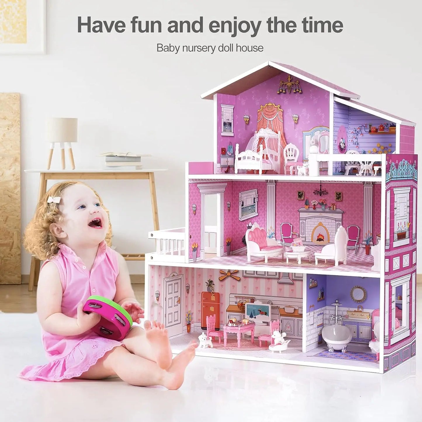 Robotime Robud Victoria Wooden Dollhouse for Kids Furniture Preschool House Toy for Girls