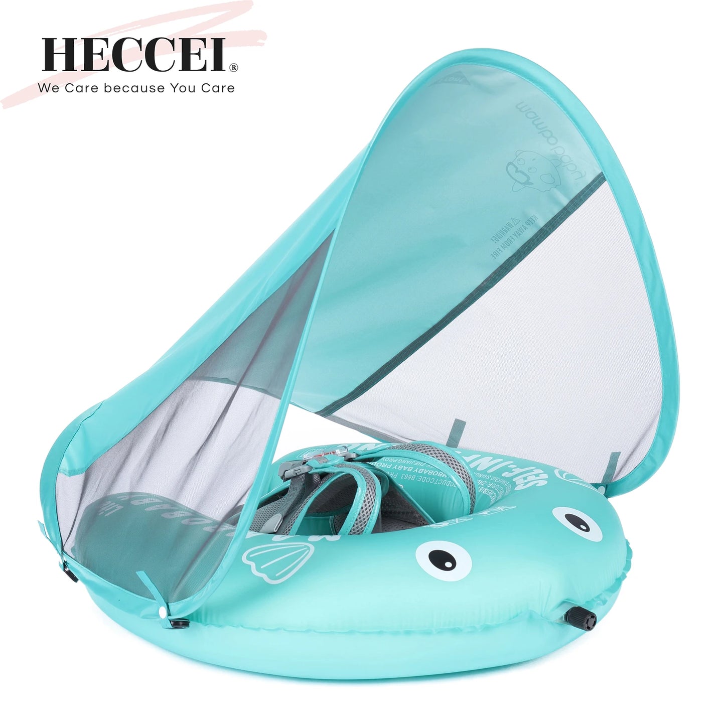 Heccrei Mambobaby Self Inflating Baby Swim Float with Canopy Compressible Folding Pool Float Waterproof Swim Trainer