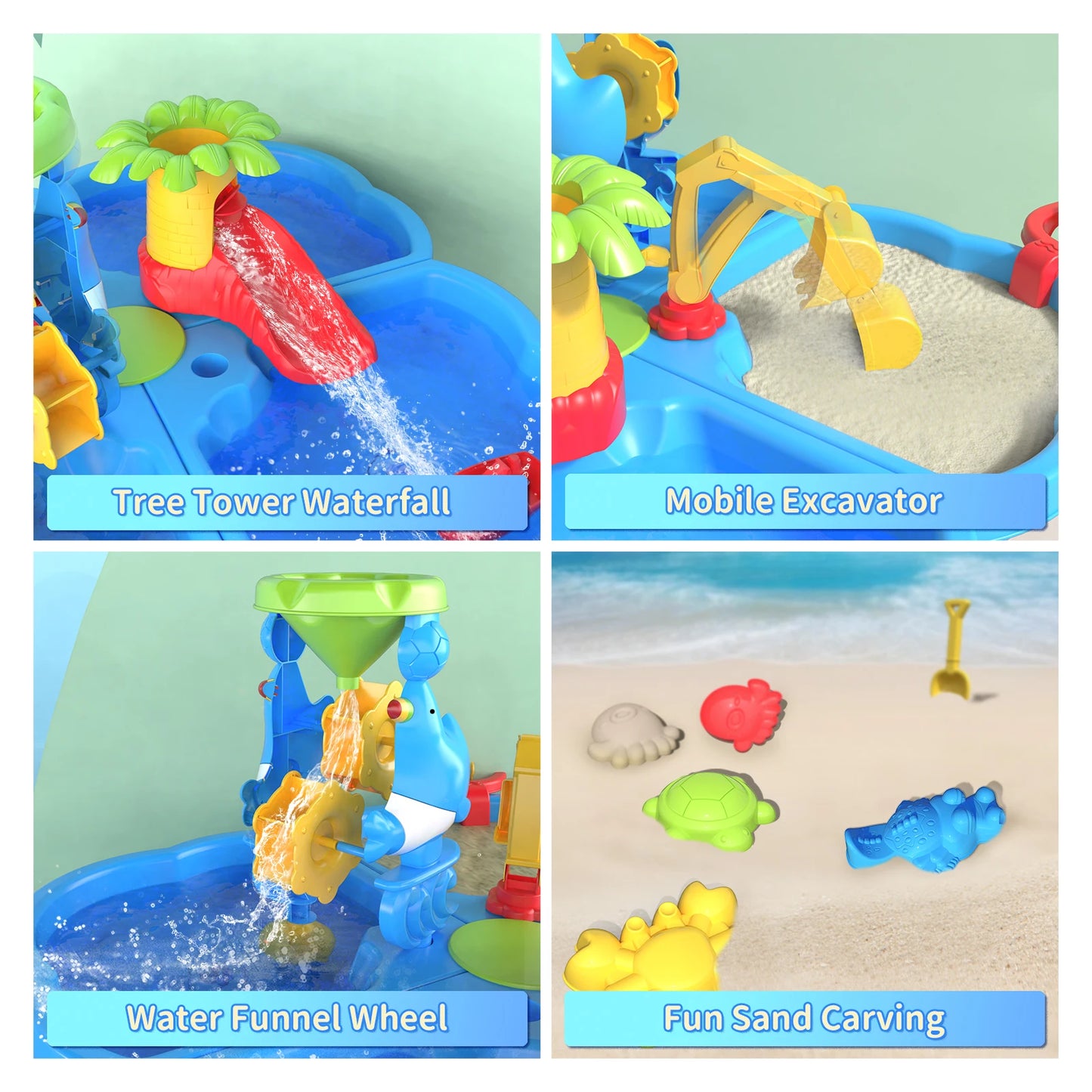 4 In 1 Sand Water Table Sandbox Table with Beach Sand Water Toy Kids Activity Play Table Summer Outdoor Toys for Boys Girls