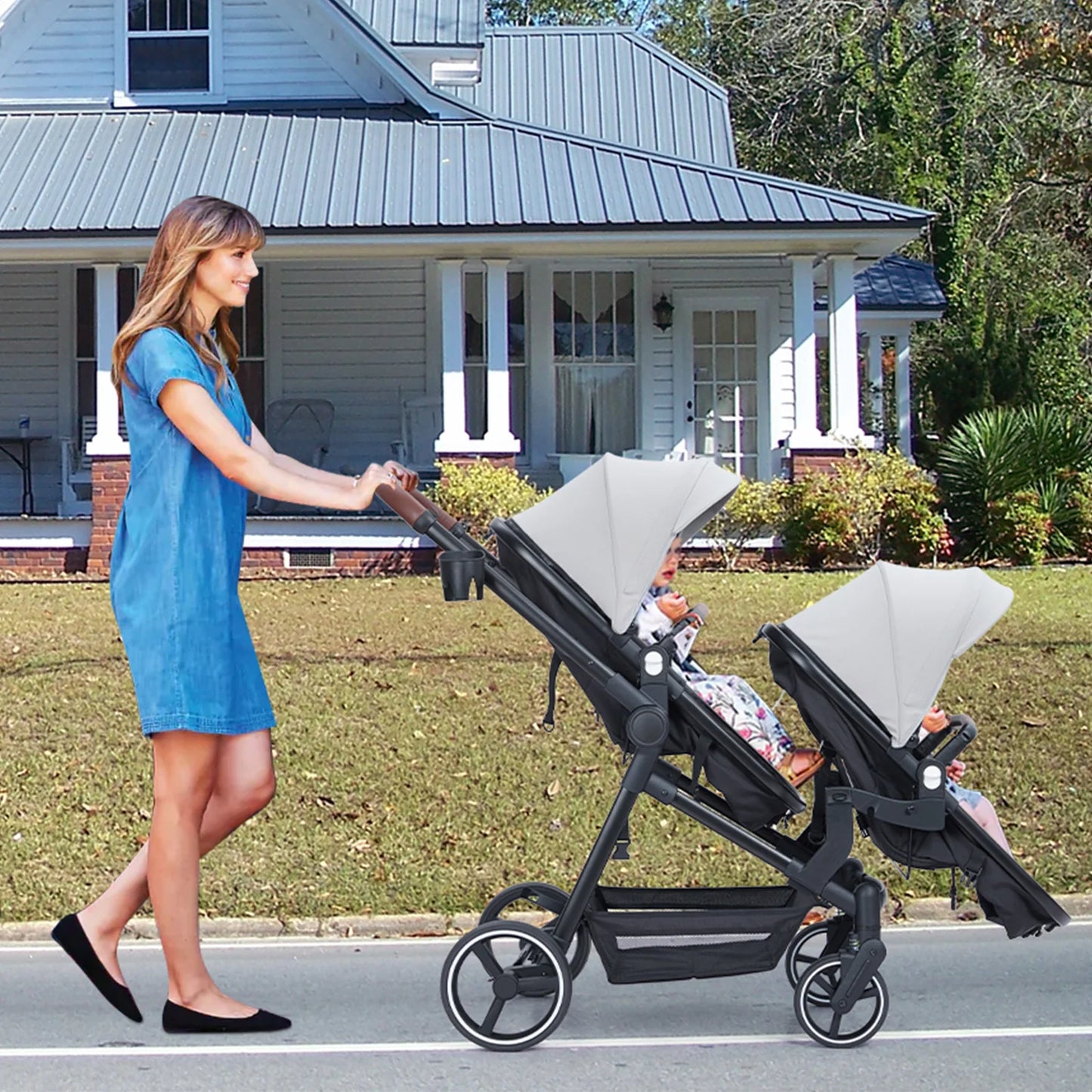 Double Tandem Stroller for Infants and Toddlers Non Foldable