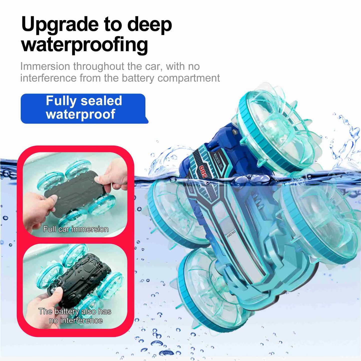 Remote Control Car Boat Gesture Sensing Waterproof Stunt 4WD All Terrain Beach Pool Toy with LED Lights for Boys