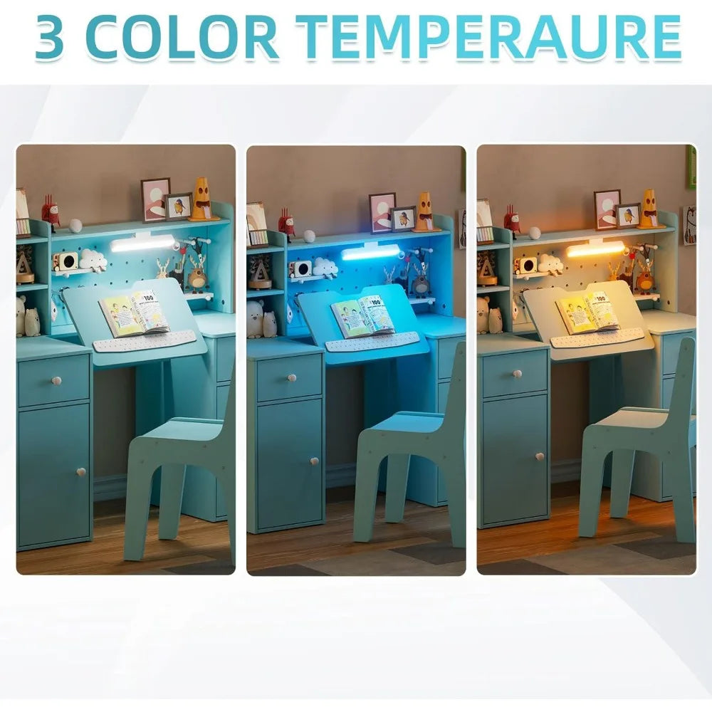 Kids Study Desk And Chair Set Wooden Table With Tilt Desktop