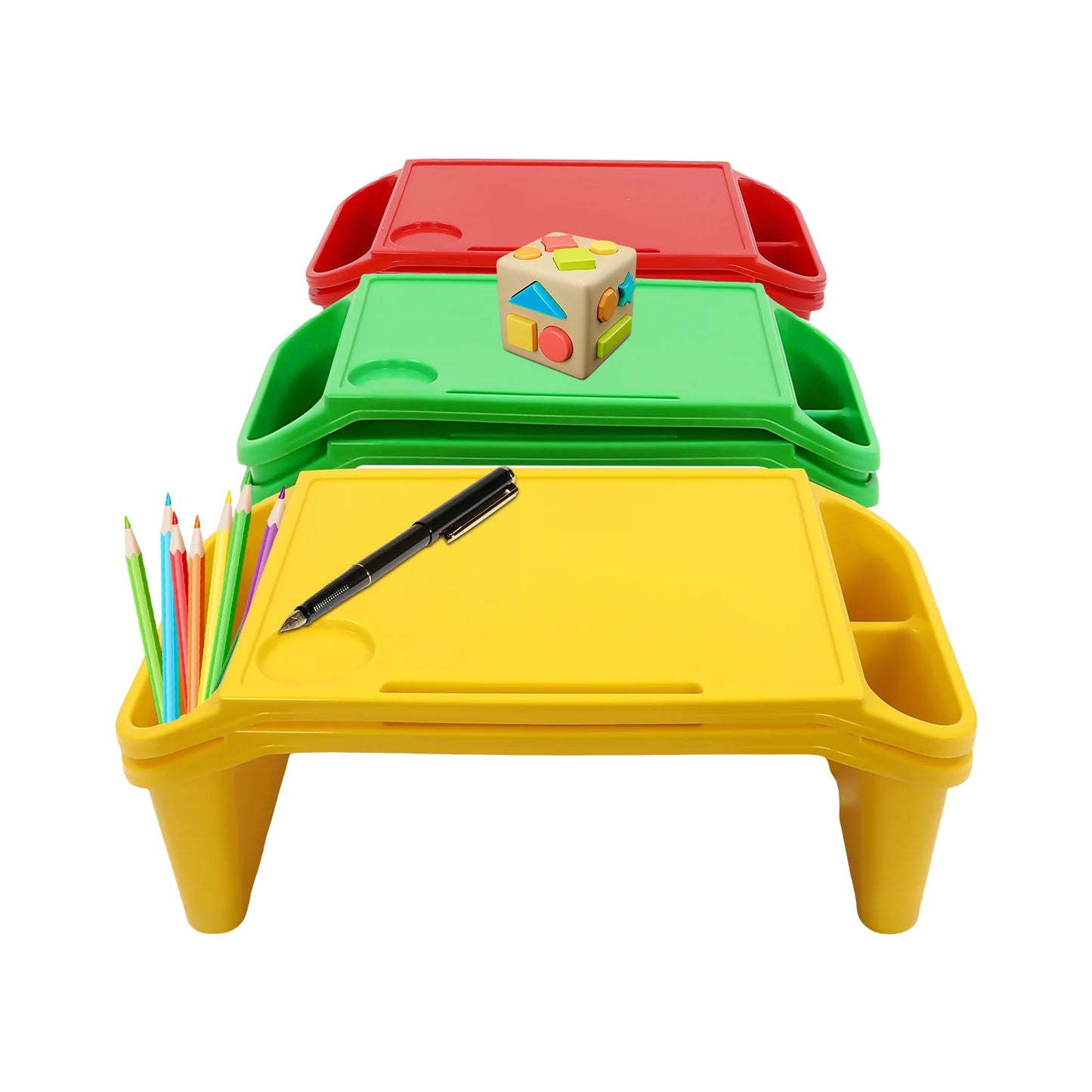 6 Pcs Red Green Yellow Kids Lap Table With Side Storage